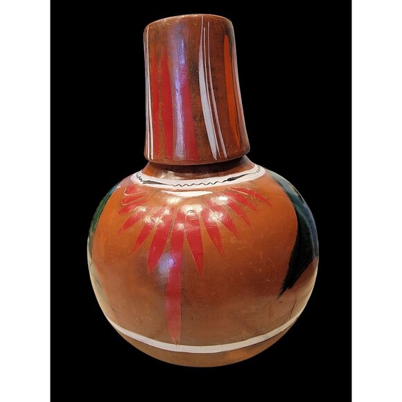 Handpainted Mexican Clay Water Jug With Floral Design & Gloss Finish - Picture 3 of 8